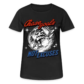 Fußball Shirt – Chase Goals Not Excuses - Frauen T-Shirt atmungsaktiv - Schwarz - Vorne - AI Model Female 172 light (172cm)