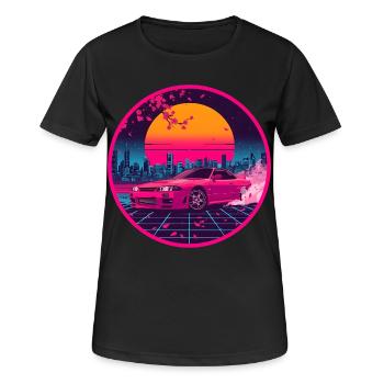 Retro 90er JDM R33 Sakura City Raster-Emblem - Frauen T-Shirt atmungsaktiv - Schwarz - Vorne - AI Model Female 172 light (172cm)