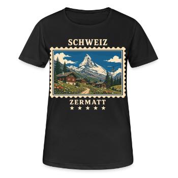 Schweiz Zermatt Vintage Reisemarke - Frauen T-Shirt atmungsaktiv - Schwarz - Vorne - AI Model Female 172 light (172cm)