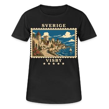 Schweden Visby Vintage Reisemarke - Frauen T-Shirt atmungsaktiv - Schwarz - Vorne - AI Model Female 172 light (172cm)