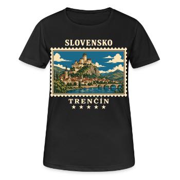 Slowakei Trenčín Vintage Reisemarke - Frauen T-Shirt atmungsaktiv - Schwarz - Vorne - AI Model Female 172 light (172cm)