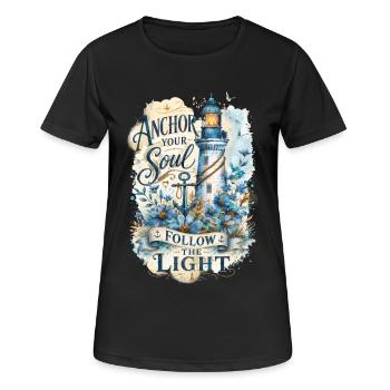 Ancre ton âme – Aquarelle de phare - T-shirt respirant Femme - noir - Devant - AI Model Female 172 light (172cm)