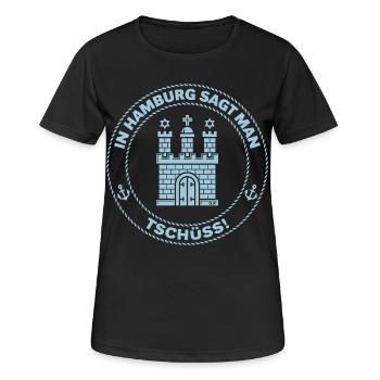 In Hamburg Sagt Man Tschüss! (Abschied / Sky Blue) - Frauen T-Shirt atmungsaktiv - Schwarz - Vorne - AI Model Female 172 light (172cm)