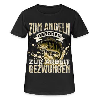 Zum Angeln geboren zur Arbeit gezwungen Angler - Frauen T-Shirt atmungsaktiv - Schwarz - Vorne - AI Model Female 172 light (172cm)