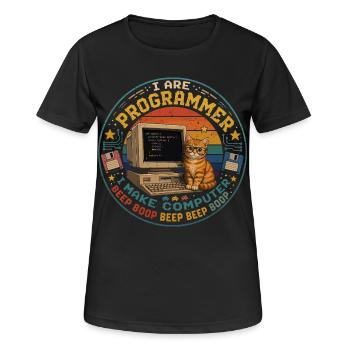 Cat Computer Programmer Retro Vintage Humor - Women's Breathable T-Shirt - black - Front - AI Model Female 172 light (172cm)