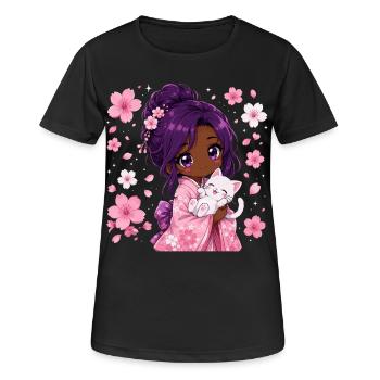 Fille noire japonaise - T-shirt respirant Femme - noir - Devant - AI Model Female 172 light (172cm)