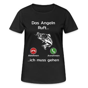 Das Angeln ruft ich muss gehen - Lustiges Angler - Frauen T-Shirt atmungsaktiv - Schwarz - Vorne - AI Model Female 172 light (172cm)