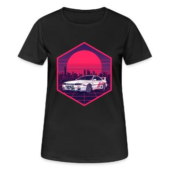 90er Synthwave R32 Racing JDM Neon Hex-Aufkleber - Frauen T-Shirt atmungsaktiv - Schwarz - Vorne - AI Model Female 172 light (172cm)