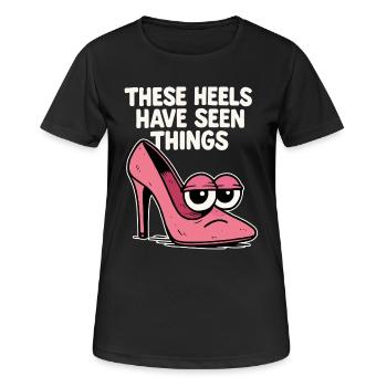 Ces talons ont vu des choses | Talons hauts comiques - T-shirt respirant Femme - noir - Devant - AI Model Female 172 light (172cm)