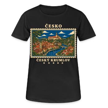 Tschechien Český Krumlov Vintage Reisemarke - Frauen T-Shirt atmungsaktiv - Schwarz - Vorne - AI Model Female 172 light (172cm)