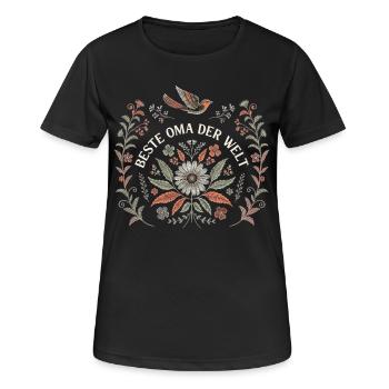 Beste Oma der Welt Blumen Spruch T-Shirt Geschenk - Frauen T-Shirt atmungsaktiv - Schwarz - Vorne - AI Model Female 172 light (172cm)