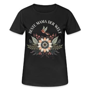 Beste Mama der Welt Blumen Spruch T-Shirt Tasse - Frauen T-Shirt atmungsaktiv - Schwarz - Vorne - AI Model Female 172 light (172cm)
