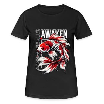 Awaken Koi Fish: Japanese Streetwear - Frauen T-Shirt atmungsaktiv - Schwarz - Vorne - AI Model Female 172 light (172cm)