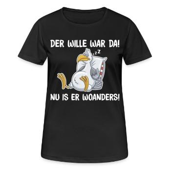 Schlafende Taube – Wille war da, lustige Sprüche - Frauen T-Shirt atmungsaktiv - Schwarz - Vorne - AI Model Female 172 light (172cm)
