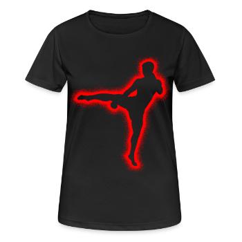 Muay Thai Kampfsport Kickboxer Jungen Kickboxen  - Frauen T-Shirt atmungsaktiv - Schwarz - Vorne - AI Model Female 172 light (172cm)