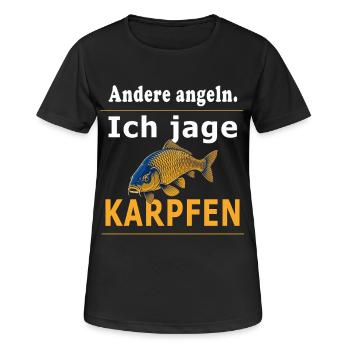 Andere angeln ich jage Karpfen – Karpfenangler - Frauen T-Shirt atmungsaktiv - Schwarz - Vorne - AI Model Female 172 light (172cm)