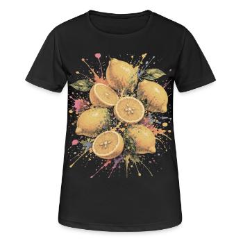 Lemon Yellow Citrus Multicolor Splash Art - Women's Breathable T-Shirt - black - Front - AI Model Female 172 light (172cm)