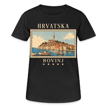 Kroatien Rovinj Vintage Reisemarke - Frauen T-Shirt atmungsaktiv - Schwarz - Vorne - AI Model Female 172 light (172cm)