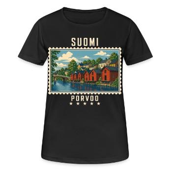 Finnland Porvoo Vintage Reisemarke - Frauen T-Shirt atmungsaktiv - Schwarz - Vorne - AI Model Female 172 light (172cm)