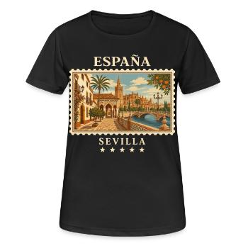 Spanien Sevilla Vintage Reisemarke - Frauen T-Shirt atmungsaktiv - Schwarz - Vorne - AI Model Female 172 light (172cm)