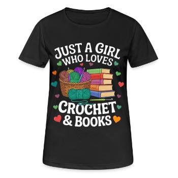 crochet_and_books fille adore le crochet et les livres - T-shirt respirant Femme - noir - Devant - AI Model Female 172 light (172cm)