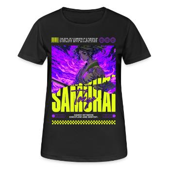 Tokyo Samurai Girl: Purple Flame Aesthetics - Frauen T-Shirt atmungsaktiv - Schwarz - Vorne - AI Model Female 172 light (172cm)