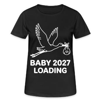 Baby 2027 Loading Storch - Frauen T-Shirt atmungsaktiv - Schwarz - Vorne - AI Model Female 172 light (172cm)