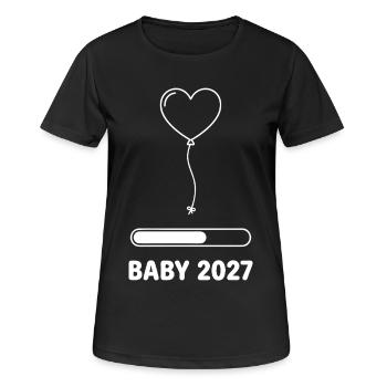 Baby 2027 Herzballon Schwangerschaft - Frauen T-Shirt atmungsaktiv - Schwarz - Vorne - AI Model Female 172 light (172cm)