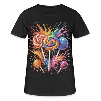 Sucette Bonbon Multicolore Splash Art - T-shirt respirant Femme - noir - Devant - AI Model Female 172 light (172cm)
