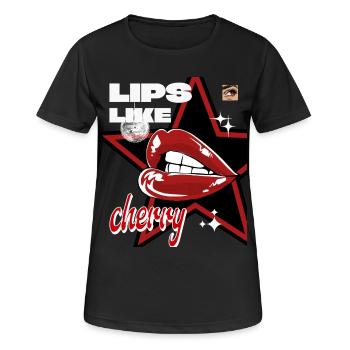 Lippen Shirt – Y2K shirt, vintage look, aesthetic  - Frauen T-Shirt atmungsaktiv - Schwarz - Vorne - AI Model Female 172 light (172cm)