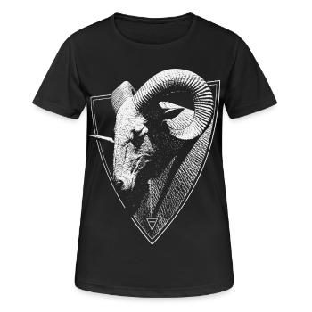 Widderkopf im Wappen - Frauen T-Shirt atmungsaktiv - Schwarz - Vorne - AI Model Female 172 light (172cm)