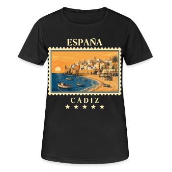 Spanien Cádiz Vintage Reisemarke - Frauen T-Shirt atmungsaktiv - Schwarz - Vorne - AI Model Female 172 light (172cm)