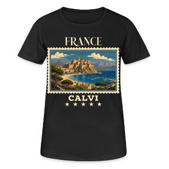 Frankreich Calvi Vintage Reisemarke - Frauen T-Shirt atmungsaktiv - Schwarz - Vorne - AI Model Female 172 light (172cm)