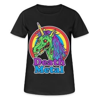 Death Metal – Zombie Einhorn Cartoon - Frauen T-Shirt atmungsaktiv - Schwarz - Vorne - AI Model Female 172 light (172cm)