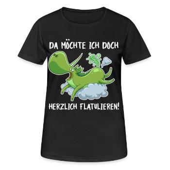 Flatulierendes Einhorn – Lustiger Spruch - Frauen T-Shirt atmungsaktiv - Schwarz - Vorne - AI Model Female 172 light (172cm)