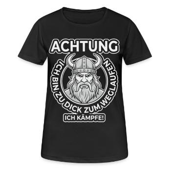Zu dick zum Rennen – Ich kämpfe Wikinger - Frauen T-Shirt atmungsaktiv - Schwarz - Vorne - AI Model Female 172 light (172cm)