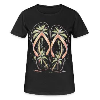 Flip Flops Beach Palm Multicolor Splash Art - Women's Breathable T-Shirt - black - Front - AI Model Female 172 light (172cm)