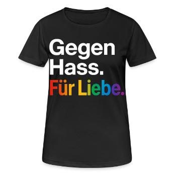 Regenbogen Liebe Statement Spruch Shirt CSD - Frauen T-Shirt atmungsaktiv - Schwarz - Vorne - AI Model Female 172 light (172cm)