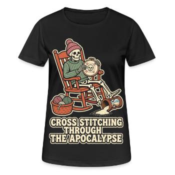 Cross Stitching Through The Apocalypse - Frauen T-Shirt atmungsaktiv - Schwarz - Vorne - AI Model Female 172 light (172cm)