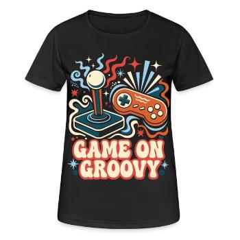 Game On Groovy Retro Gaming - Frauen T-Shirt atmungsaktiv - Schwarz - Vorne - AI Model Female 172 light (172cm)