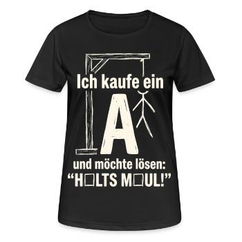 Galgenmännchen: Ich kaufe ein A - Halts Maul - Frauen T-Shirt atmungsaktiv - Schwarz - Vorne - AI Model Female 172 light (172cm)