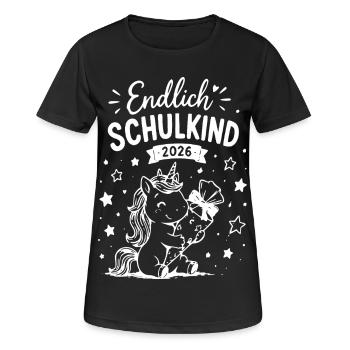 Endlich Schulkind 2026 Einhorn - Frauen T-Shirt atmungsaktiv - Schwarz - Vorne - AI Model Female 172 light (172cm)