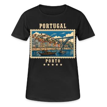 Portugal Porto Vintage Reisemarke - Frauen T-Shirt atmungsaktiv - Schwarz - Vorne - AI Model Female 172 light (172cm)