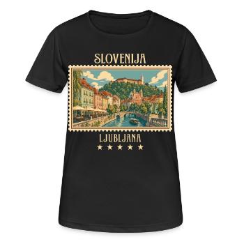 Slowenien Ljubljana Vintage Reisemarke - Frauen T-Shirt atmungsaktiv - Schwarz - Vorne - AI Model Female 172 light (172cm)