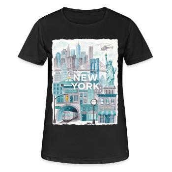 New York City Watercolor Skyline - Women's Breathable T-Shirt - black - Front - AI Model Female 172 light (172cm)