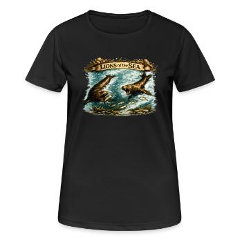 Lions of the Sea – Vintage Sea Lion Wildlife - Frauen T-Shirt atmungsaktiv - Schwarz - Vorne - AI Model Female 172 light (172cm)