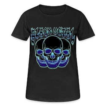 Neon Schädel Trio Blau - Frauen T-Shirt atmungsaktiv - Schwarz - Vorne - AI Model Female 172 light (172cm)