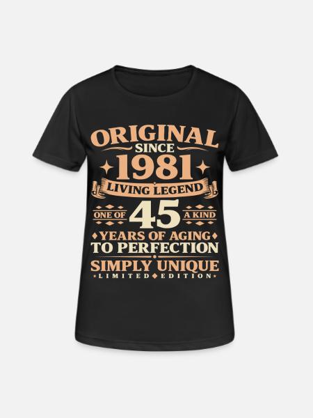 Année de construction 1981 Anniversaire 45 ans - T-shirt respirant Femme - noir