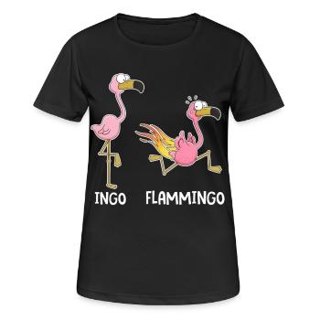 Ingo & Flammingo – Lustige Flamingos - Frauen T-Shirt atmungsaktiv - Schwarz - Vorne - AI Model Female 172 light (172cm)