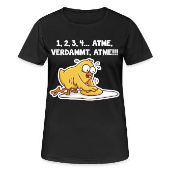 Küken rettet Spiegelei – Atme Spruch - Frauen T-Shirt atmungsaktiv - Schwarz - Vorne - AI Model Female 172 light (172cm)